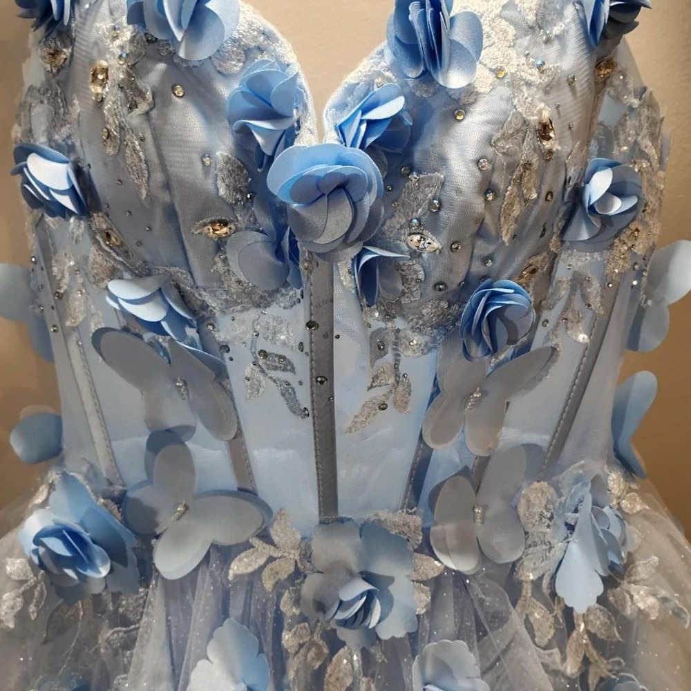NWT Blue 3D Butterfly Corset Mini Dress Women's XXS Dress Formal Prom - Picture 2 of 8